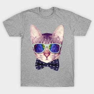 Hipster Cat with Glasses and Bow Tie Sticker T-Shirt